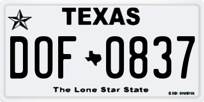 TX license plate DOF0837