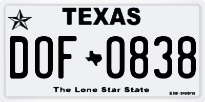 TX license plate DOF0838