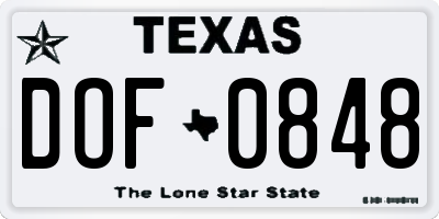 TX license plate DOF0848