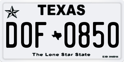 TX license plate DOF0850