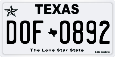 TX license plate DOF0892