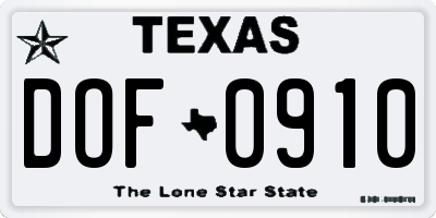TX license plate DOF0910