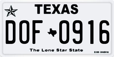 TX license plate DOF0916