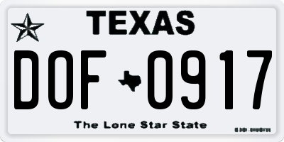 TX license plate DOF0917