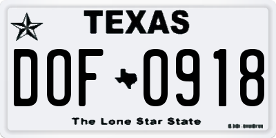 TX license plate DOF0918