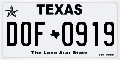 TX license plate DOF0919