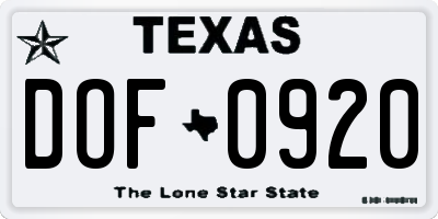 TX license plate DOF0920