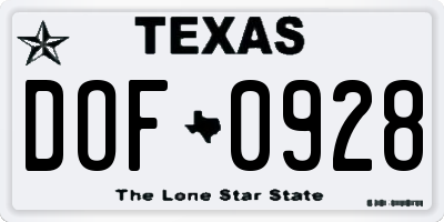 TX license plate DOF0928
