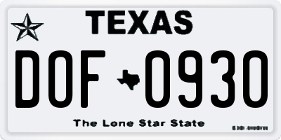 TX license plate DOF0930