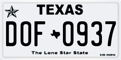 TX license plate DOF0937