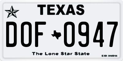 TX license plate DOF0947