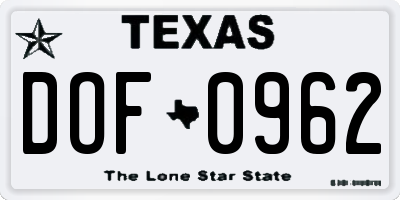TX license plate DOF0962