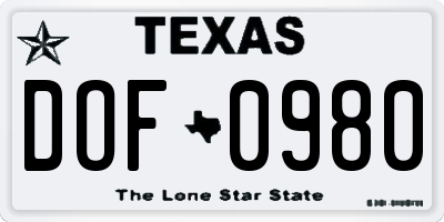 TX license plate DOF0980