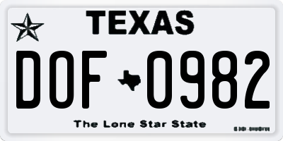 TX license plate DOF0982