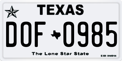 TX license plate DOF0985
