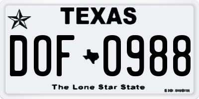 TX license plate DOF0988