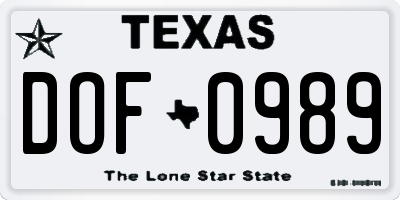 TX license plate DOF0989