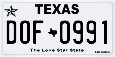 TX license plate DOF0991