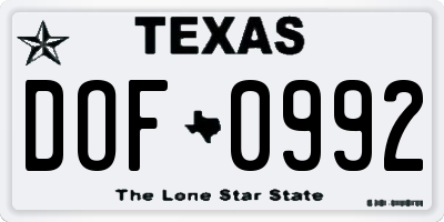 TX license plate DOF0992