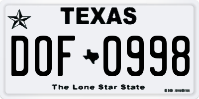 TX license plate DOF0998
