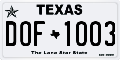 TX license plate DOF1003