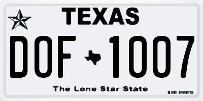 TX license plate DOF1007