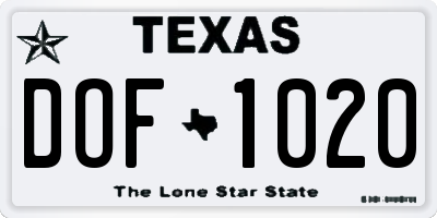 TX license plate DOF1020