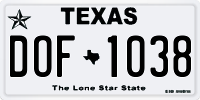 TX license plate DOF1038