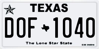 TX license plate DOF1040