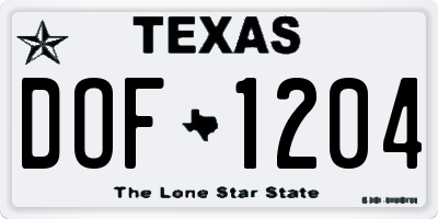 TX license plate DOF1204