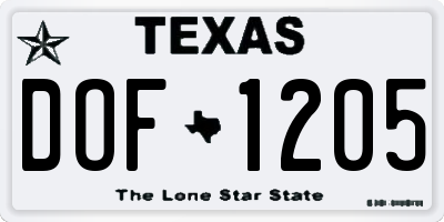 TX license plate DOF1205