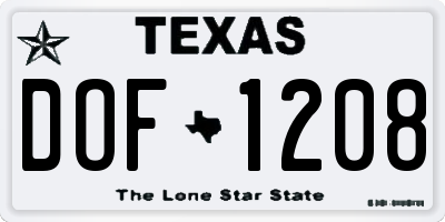 TX license plate DOF1208