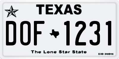 TX license plate DOF1231