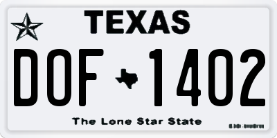 TX license plate DOF1402