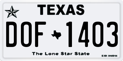 TX license plate DOF1403