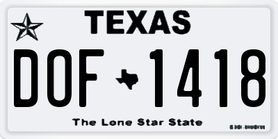 TX license plate DOF1418