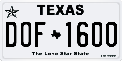 TX license plate DOF1600