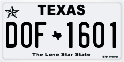 TX license plate DOF1601