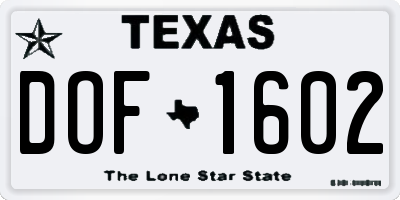 TX license plate DOF1602