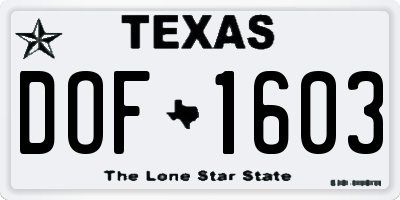 TX license plate DOF1603