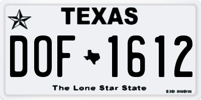 TX license plate DOF1612
