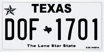 TX license plate DOF1701