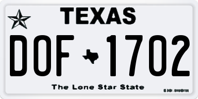 TX license plate DOF1702