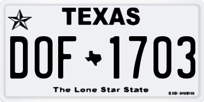 TX license plate DOF1703