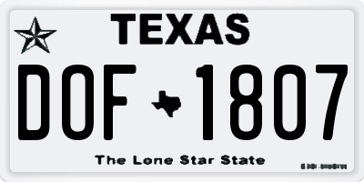 TX license plate DOF1807