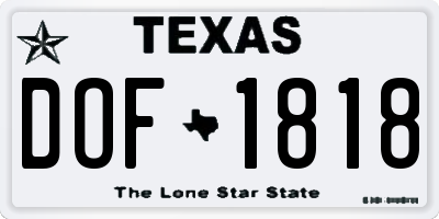 TX license plate DOF1818