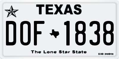 TX license plate DOF1838