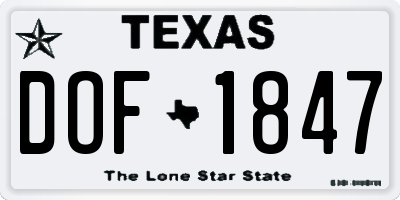 TX license plate DOF1847