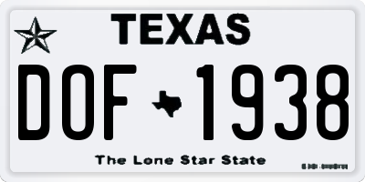 TX license plate DOF1938