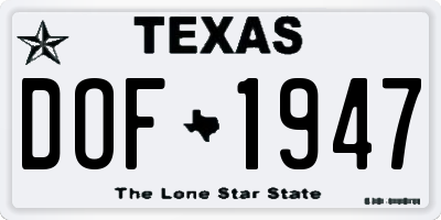TX license plate DOF1947